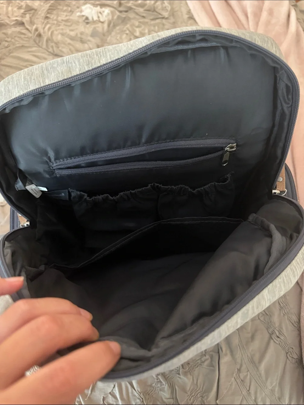 Eddie Bauer Two-Tone Gray Backpack with Brown Accents